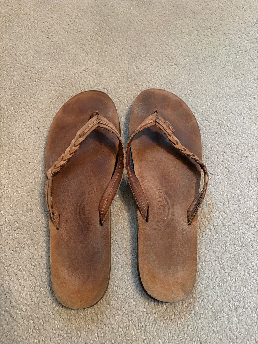Rainbow Woman’s Braided Leather Flip Flops in Brown Size 10